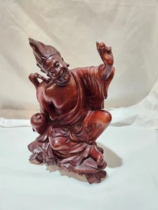 ANTIQUE CHINESE ROSEWOOD HAND CARVED RARE STATUE Buddha VINTAGE FIGURE RED WOOD - Picture 1 of 8