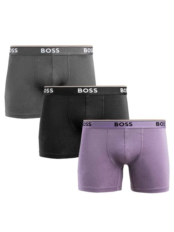 HUGO BOSS Boxer Briefs Mens Small Black Gray Purple 3-Pack Power Long Cotton - Image 1 of 4