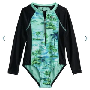 ZeroXposur Long Sleeve One-Piece Swimsuit Zip KIDS Girl's X Large (16 1/2) Green - Picture 1 of 2