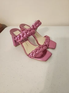 Dolce Vita Paily Magenta Crackled Stella Braided Straps Block Heeled Sandals 7M - Picture 1 of 4