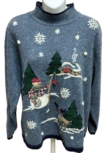 Suéter OHI Feo Navidad Talla XL Árbol Fiesta Mujer Talla Pequeña TACKY Azul Simulado - Imagen 1 de 9