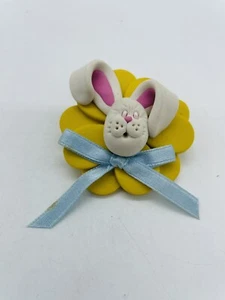 Handmade Clay Easter Bunny Brooch Long Floppy Ears - Picture 1 of 6