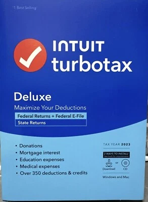 Intuit TurboTax Deluxe 2023 Federal w State CD/Download - PC/MAC SEALED NEW USA - Image 1 of 4