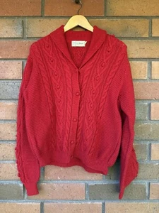 Vintage LL Bean Strickjacke Zopfmuster Pullover Wolle Fischer | Rot | Größe 42 - L - Bild 1 von 14