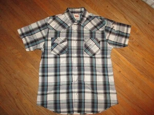 LEVIS WESTERN SHIRT Levi Strauss Pearl Snap Gray Black Blue Plaid Mens MEDIUM - Picture 1 of 4