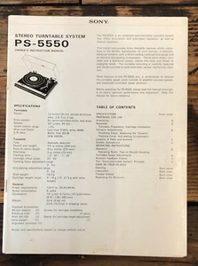 Sony PS-5550 Record Player / Turntable  Owner / User Manual *Original* - Picture 1 of 1