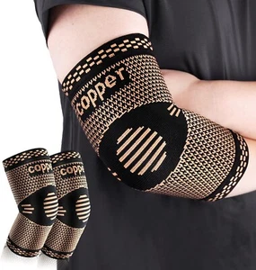 Men Women Copper Elbow Compression Sleeve Brace Pain Relief Weightlifting Fit UK - Picture 1 of 11