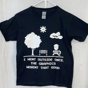 Gildan Mens Small Black Graphic Print T Shirt Gamer Pixel - Picture 1 of 5
