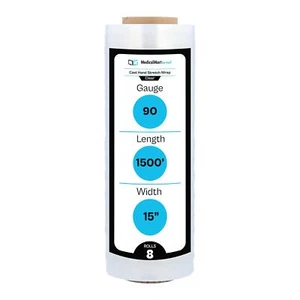 8 Rolls 15"x1500' 90 Ga Cast Hand Pallet Stretch Wrap Plastic Shrink Film - Picture 1 of 9