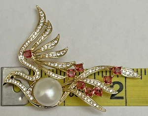 Bird Crystal Rhinestone Brooch Pin Glass Dove Parrot Pigeon Pink Vintage Pave US - Picture 1 of 10