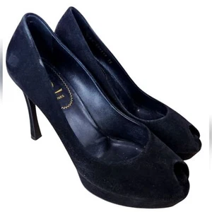 YSL Palais 80 Peeptoe schwarze Wildleder Plateau Heels - Bild 1 von 10