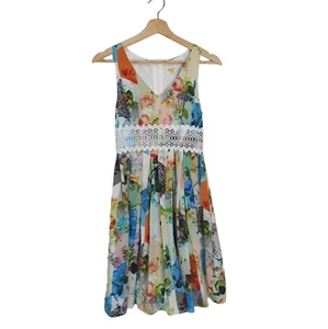 Leifsdottir US0 AU 4 Colourful Floral Silk Georgette Lace Waist Sleeveless Dress - Picture 1 of 13