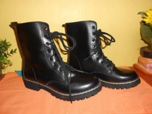 UNIONBAY WOMENS  LACE UP COMBAT- BIKER BOOTS BLACK SIZE 6 NEW - Picture 1 of 12