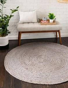 Grey Rug Jute Natural Round Carpet Braided Area Rug Farmhouse Rustic Look Rug - Picture 1 of 7