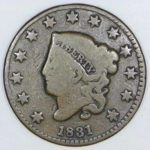 1831 Coronet Head Large Cent Med Letters VG h620 - Picture 1 of 2