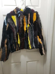 NWT LOVE TOKEN WOMEN'S MULTICOLOR RABBIT FUR JACKET SZ M  - Picture 1 of 11