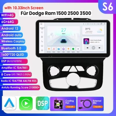 10,33" für Dodge RAM 1500 2500 3500 2013-2018 Autoradio GPS Carplay 6+64GB DSP