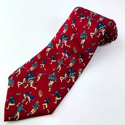 Corbata Enzo Felini Para Hombre Roja Patrón Jugador de Fútbol 100% Seda Foto 1 de 4