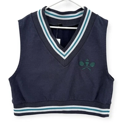 Colete moletom Urban Outfitters badminton feminino listrado azul grande novo com etiquetas - Imagem 1 de 4