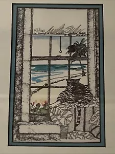 Carolyn Seiger 1984 litografia firmata 42/100 gatto grasso ci siamo trasferiti ai tropici - Foto 1 di 9