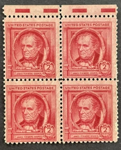 1940 US Scott #860 Block 4 - 2 Cent Cooper Famous American Series - MNH - Picture 1 of 2