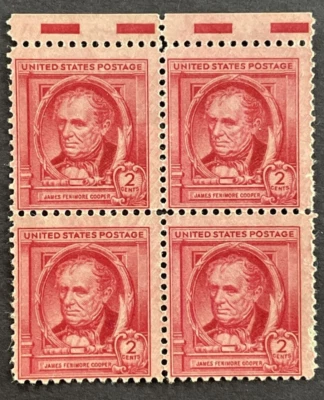 1940 US Scott #860 Block 4 - 2 Cent Cooper Famous American Series - MNH - Image 1 of 2