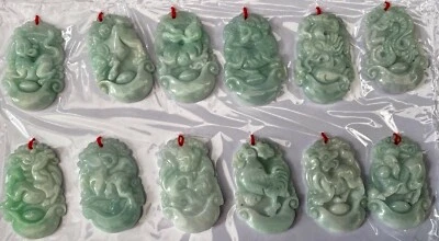 2025 Happy Chinese New Snake Year Set 12 Zodiac Animals Green Jadeite Necklaces - Image 1 of 4