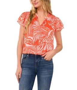 CeCe Women's Tie Front Printed Blouse Top Tigerlily Size Medium - Picture 1 of 3
