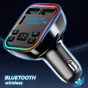 Bluetooth 5.0+ Car BT Wireless FM Transmitter Adapter Hands-Free 2USB PD Charger - Picture 1 of 12