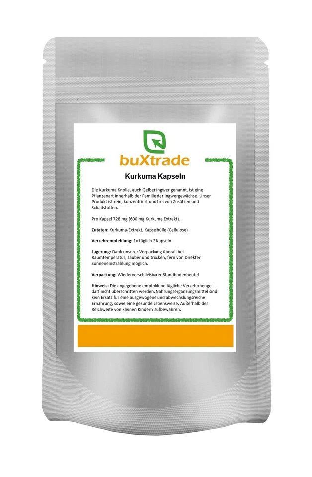 BUXTRADE 500 G Curcuma Gélules Extrait Tubercule Curcuma Caps Env. 685 Pièces