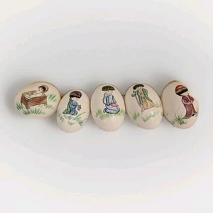 Vintage handbemalte dekorative Ei Krippe Set japanische Kunst 5er Set Jesus Weisen - Bild 1 von 24