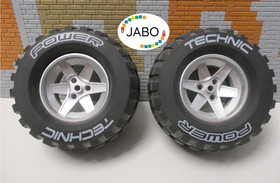 (C 3) 2 x Lego Technic Wheel Tyre 32298pb01 + Rim 22969 Power Puller 8457