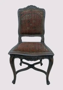 VICTORIAN Accent CHAIR SOFT Multicolor Boho Fabric Distressed Wood Finish - Picture 1 of 9