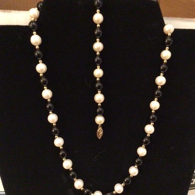 美丽的 18 英寸 14 克拉金玛瑙,养殖珍珠项链 — 第 1/4 张图片