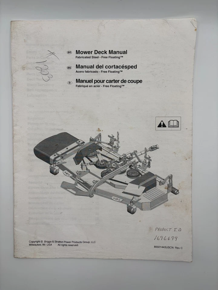 Briggs and Stratton Mower Deck Manual Fabricated Steel 8002144USCN - Image 1 of 1