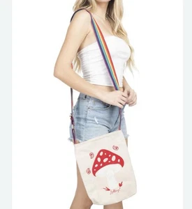Bolso Bandolera Bolso de Mano Estampado de Setas de Lona Correa Arco Iris, Incluye Pegatina - Imagen 1 de 10
