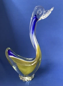 Large Murano Glass Duck / Goose Yellow and Blue - Picture 1 of 9
