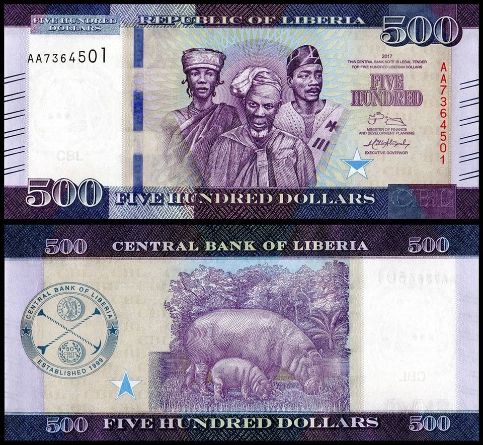 Liberia 500 dólares, 2017, P-36b, UNC Foto 1 de 1