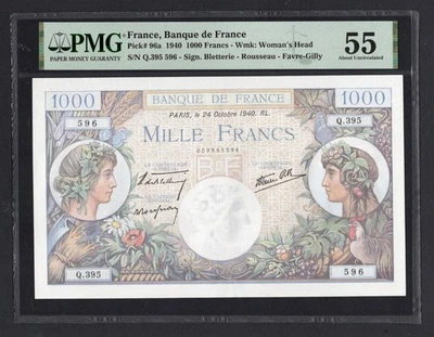 France 1000 Francs 1940 P96a About Uncirculated - Image 1 of 2