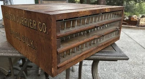 Carlson Currier Co Spool Silk Country Store Drawer Oak Cabinet Primitive Origina - Picture 1 of 24