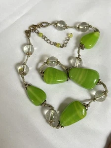 Chunky Vintage Green Lamp work Tear Drop Glass Necklace - Picture 1 of 3