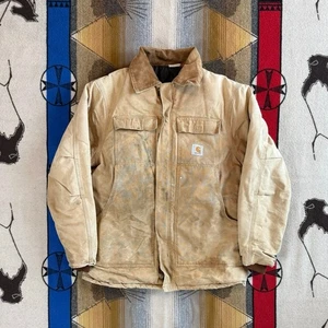 Vintage Carhartt Quilt Lined Chore Jacket Size Medium Full Zip Canvas DISTRESSED - Picture 1 of 11
