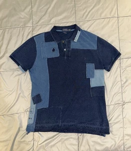 Polo Ralph Lauren Indigo Classic Fit Denim Patchwork Polo Shirt Mens Size Large - Picture 1 of 12