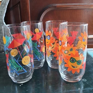 Vaso de fiesta de verano vintage de 4 piezas años 90 Libbey tropical sol playa - Imagen 1 de 5