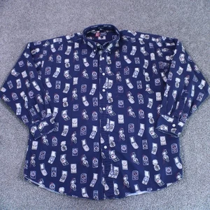 Chaps Ralph Lauren Shirt Mens XL Navy Blue Compass Print Button Down 100% Cotton - Picture 1 of 11