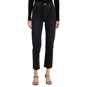 Jeans Re/Done High-Rise Stufa Pipa Bottone Fly Dritto Cropped Denim Nero 29 - Foto 1 di 16