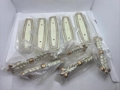 Lot Amerock Bonaventure Pull w/ Backplate 3” C White/Gold 5 Sets Hollywood Regcy - Image 1 of 4