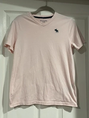 Boys Abercrombie Kids Moose Logo V-Neck Pink Tee Size 13/14 - Image 1 of 4