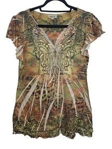 One World Live & Let Live Top Boho Butterfly Tunic Blouse - Picture 1 of 7