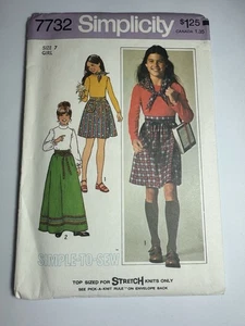 VTG Simplicity 7732 Girls Skirts (2) Lengths Top & Scarf SZ 7 Girls UNCUT;FF - Picture 1 of 5